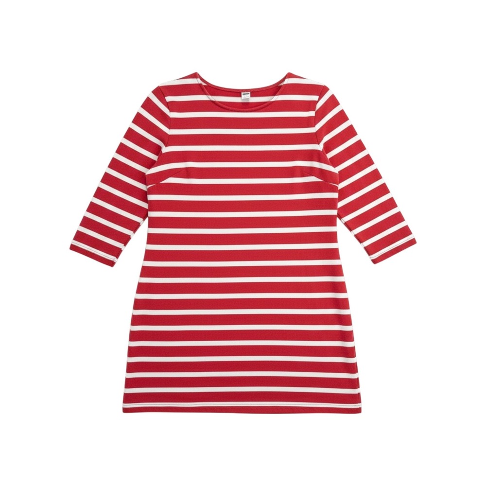 Old Navy T-Shirt Dress Womens Medium Red Striped 3/4‎ Sleeve Cotton Shift Casual